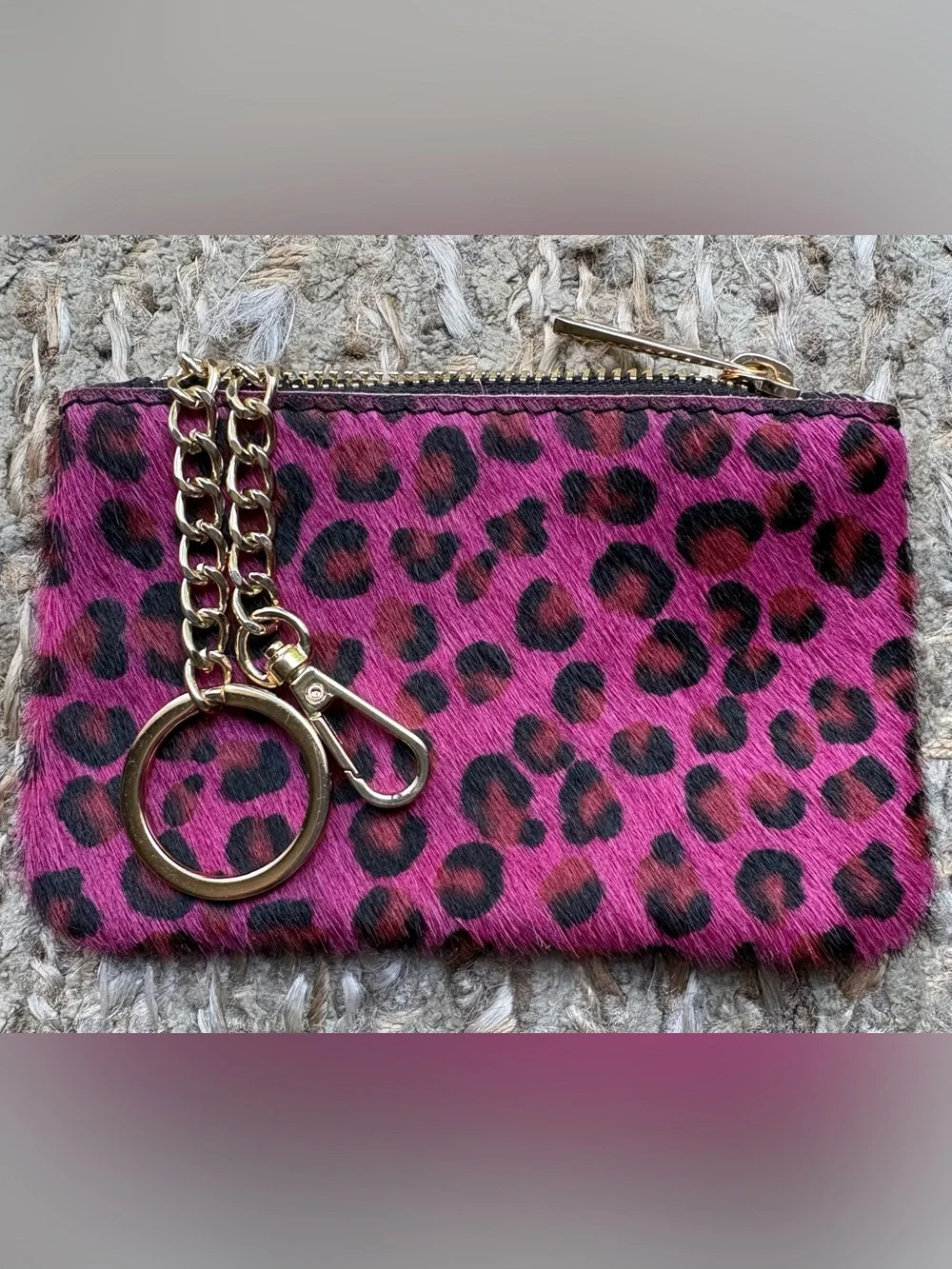 Leopard Print Pink Pony Hair Zip Pouch - Women's Clutch Italy Punk Rock